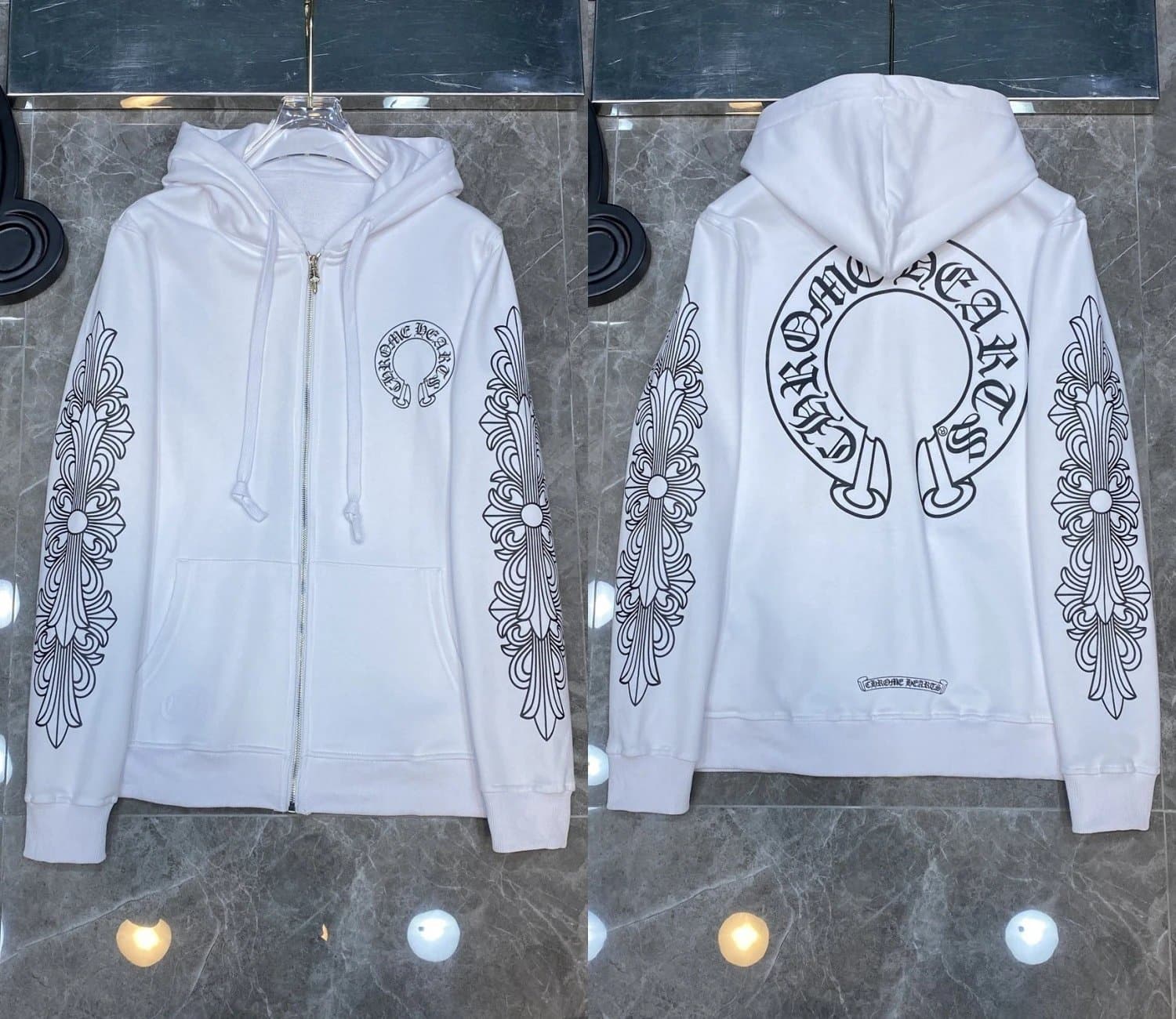 Chrome Hearts Zip-Up Hoodie Multi-Logo Print — 5024白