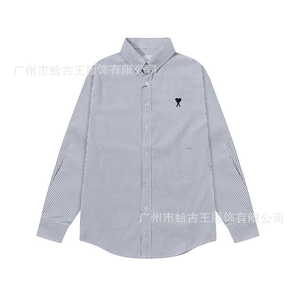 AMI Paris Button-Up Shirt Red Heart Logo — 灰色-2218#