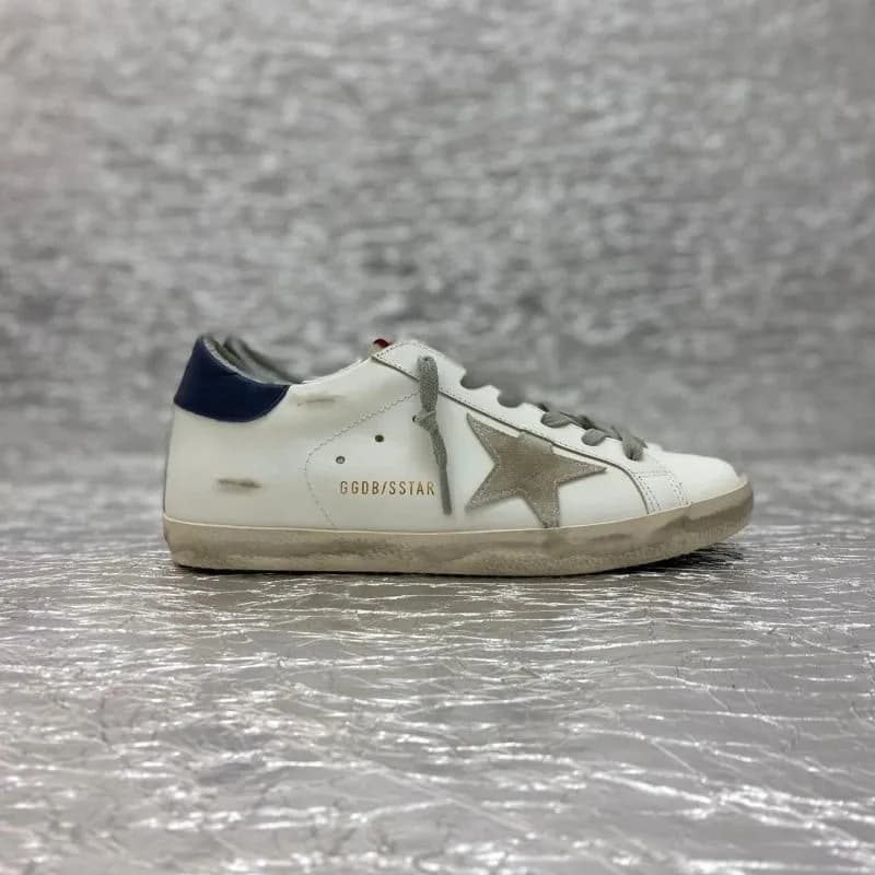 Golden Goose Superstar Distressed White with Navy Heel