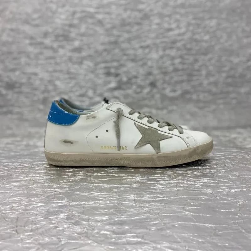 Golden Goose Superstar Distressed White with Blue Heel Tab