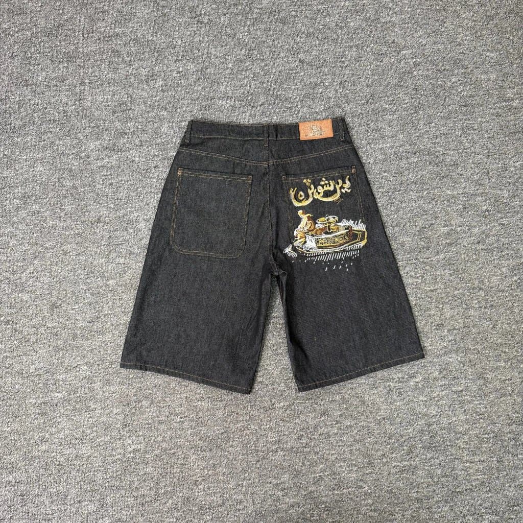 Travis Scott Hooded Sweatshirt Rodeo Embroidery — 021-aziza刺绣牛仔短裤(黑)