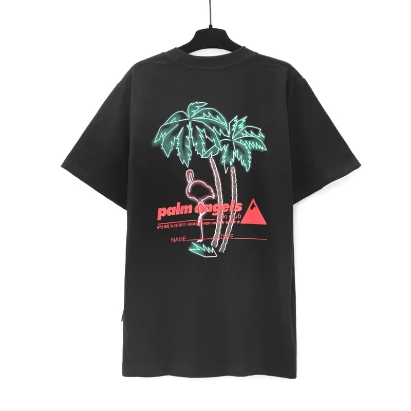 Palm Angels Graphic Tee Neon Palm Tree Flamingo