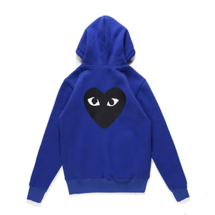 Comme des Garçons Zip-Up Hoodie Heart Logo — Big black heart on the back of velvet blue cardigan