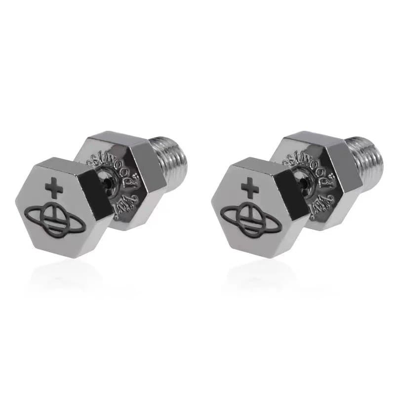 Vivienne Westwood Hex Nut Earrings Planet Logo — 枪黑色
