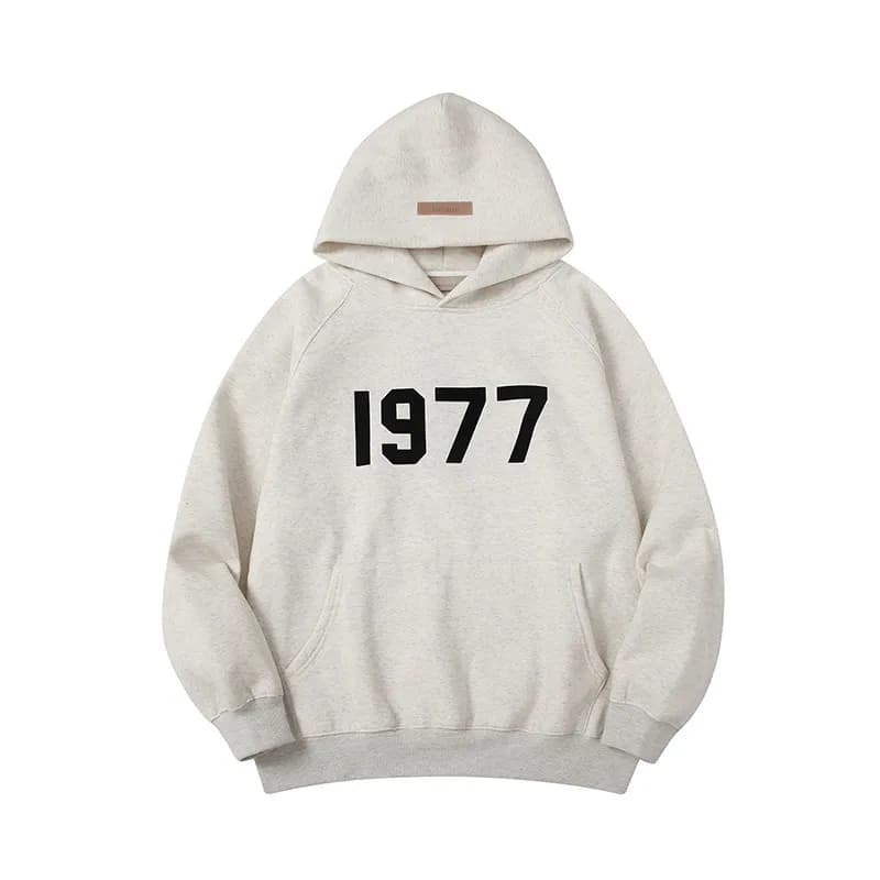 Fear of God Essentials Hooded Sweatshirt Essentials Logo — 1977卫衣白灰色