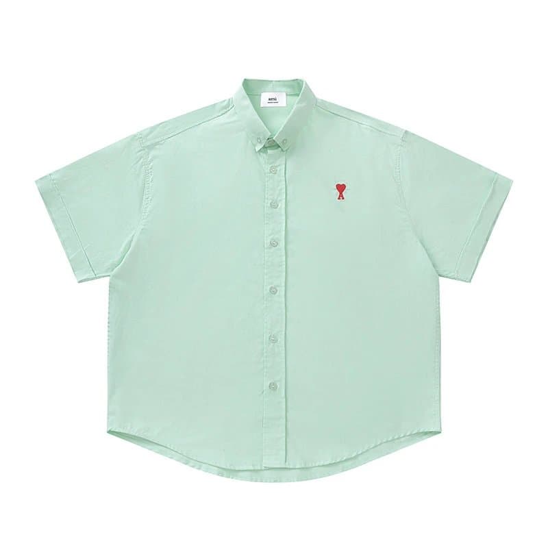 AMI Paris Button-Up Shirt Red Heart Logo — 绿色【827短袖款】