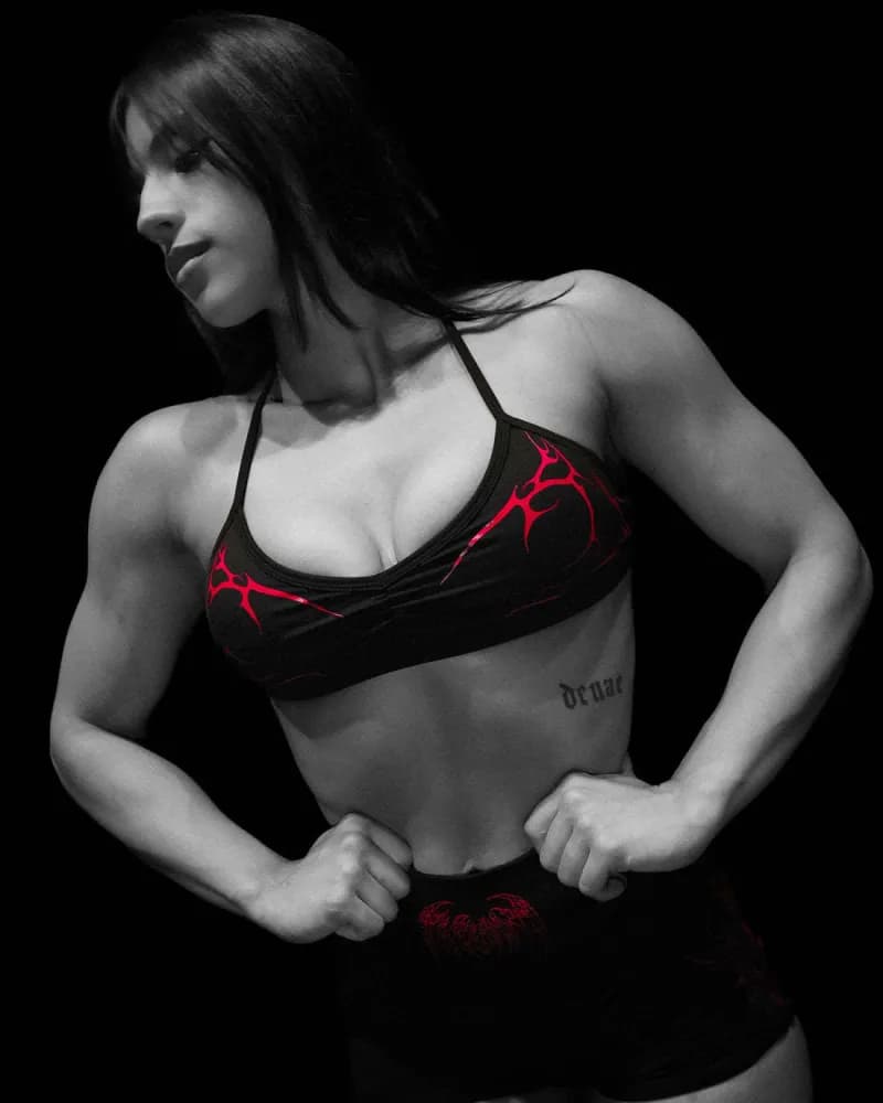 Sports Bra and Shorts Set Red Graphic Print