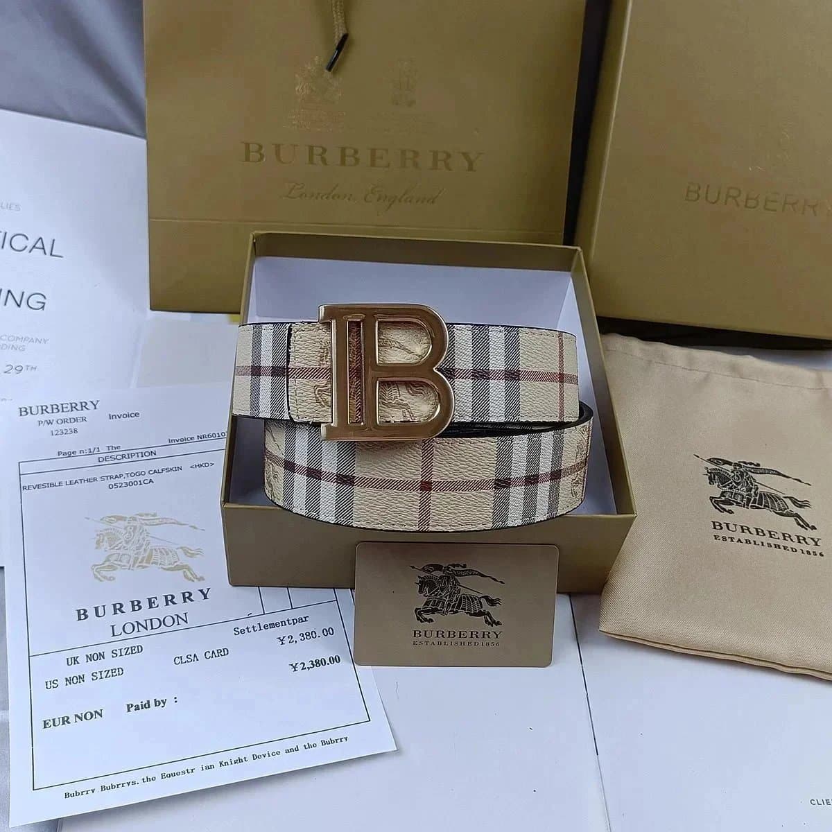Burberry Reversible Leather Strap Checkered Logo — 5