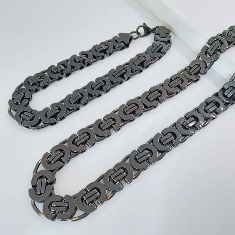 Chrome Hearts Link Chain Set Gold Tone — 11mm黑色套装 手链23cm+项链55cm