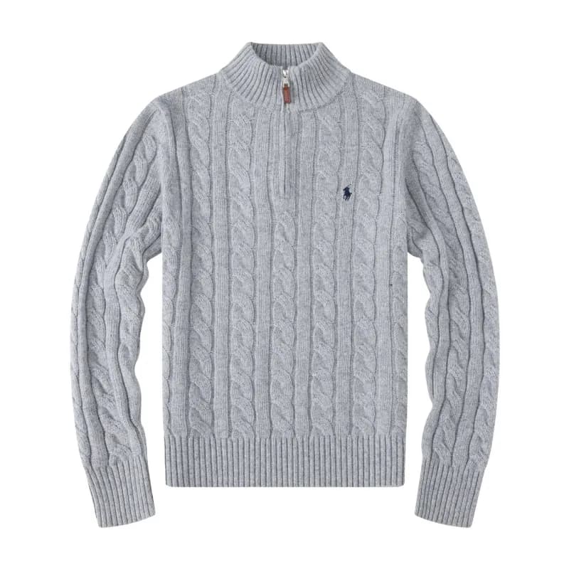 Polo Ralph Lauren Cable Knit Quarter-Zip Sweater Light Blue — 半高拉链灰色毛衣【小黑马】