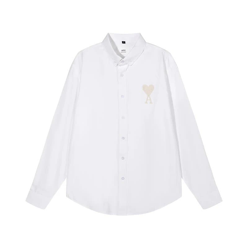 AMI Paris Button-Up Shirt Red Heart Logo — 白色【804长袖款】