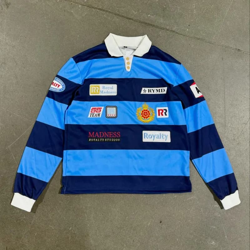 Rugby Shirt Striped Polo with Patches — JZPOLOS5-39