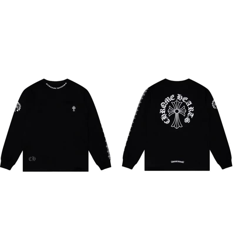Chrome Hearts Long Sleeve Tee Pink Cross Logo — 9010黑