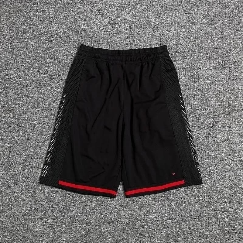 Mesh Side Panel Shorts Black with Red Trim