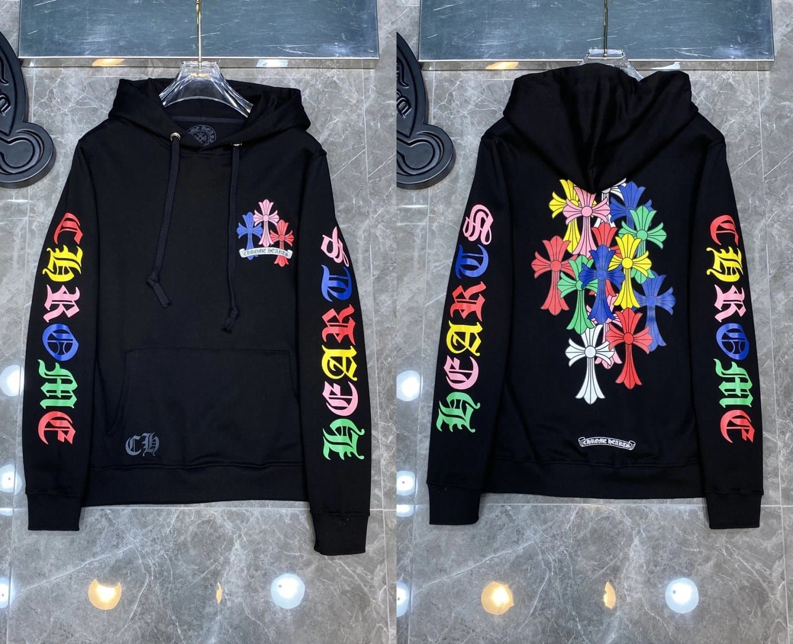 Chrome Hearts Hoodie Rainbow Cross Print
