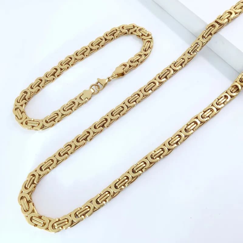 Chrome Hearts Link Chain Set Gold Tone — 6mm金色套装 手链23cm+项链*55cm