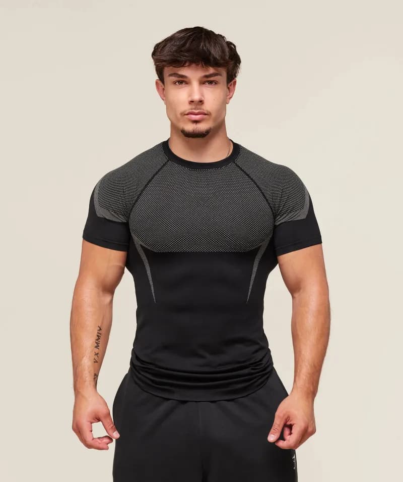 Compression Long-Sleeve Top Custom Print — Gray mesh without logo