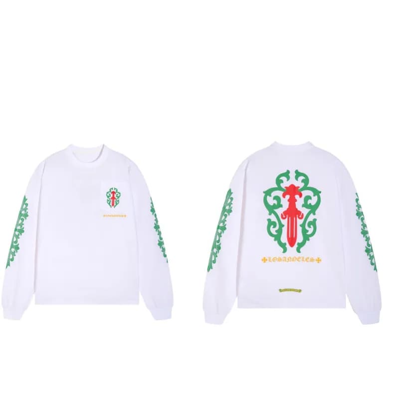 Chrome Hearts Long Sleeve Tee Pink Cross Logo — 8016 白