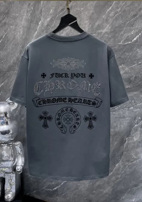 Chrome Hearts Graphic Tee Cross & Chain Print — 8996 gray