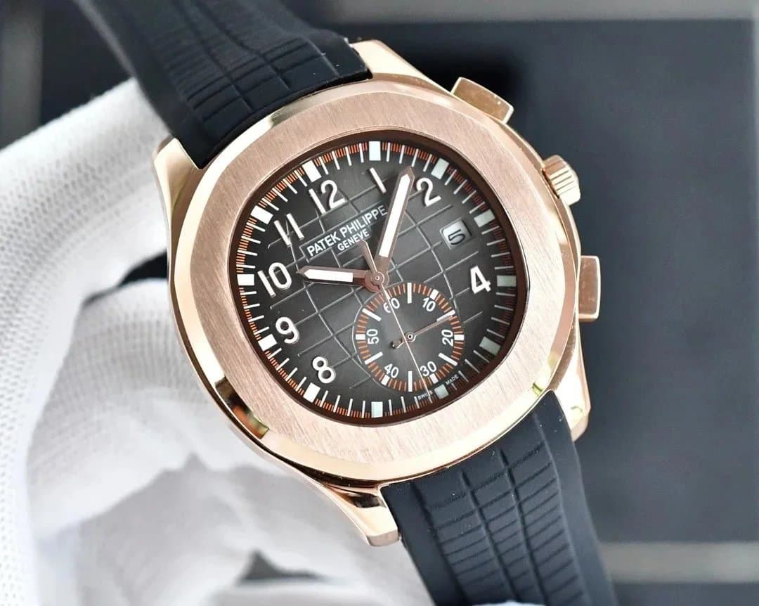 Patek Philippe Nautilus Chronograph Black Dial with Orange Strap — 玫金灰_1