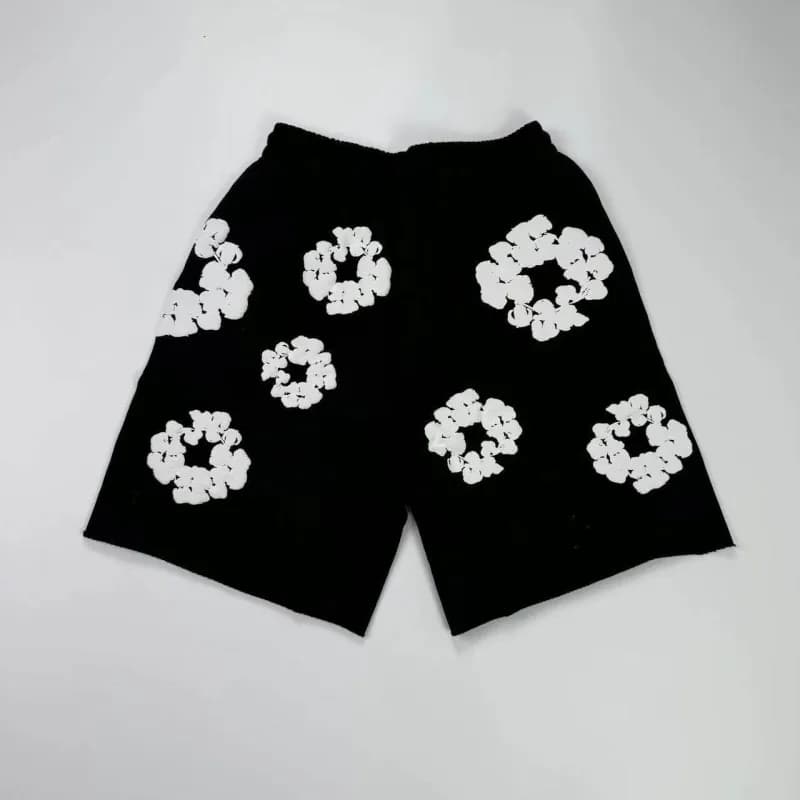 Embroidered Shorts Cloud Motif — Dt21 - Black Black