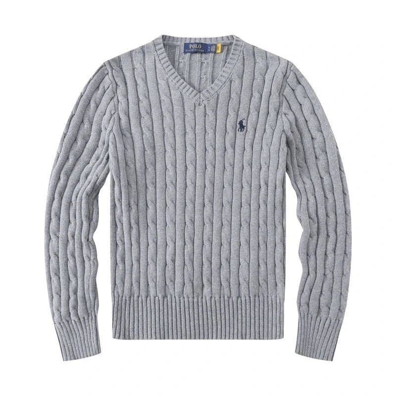 Polo Ralph Lauren Cable Knit V-Neck Sweater Classic Cable — 灰色