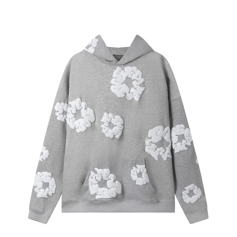Balenciaga Flower Hoodie and Joggers Set 3D Flower Print — 卫衣浅灰色