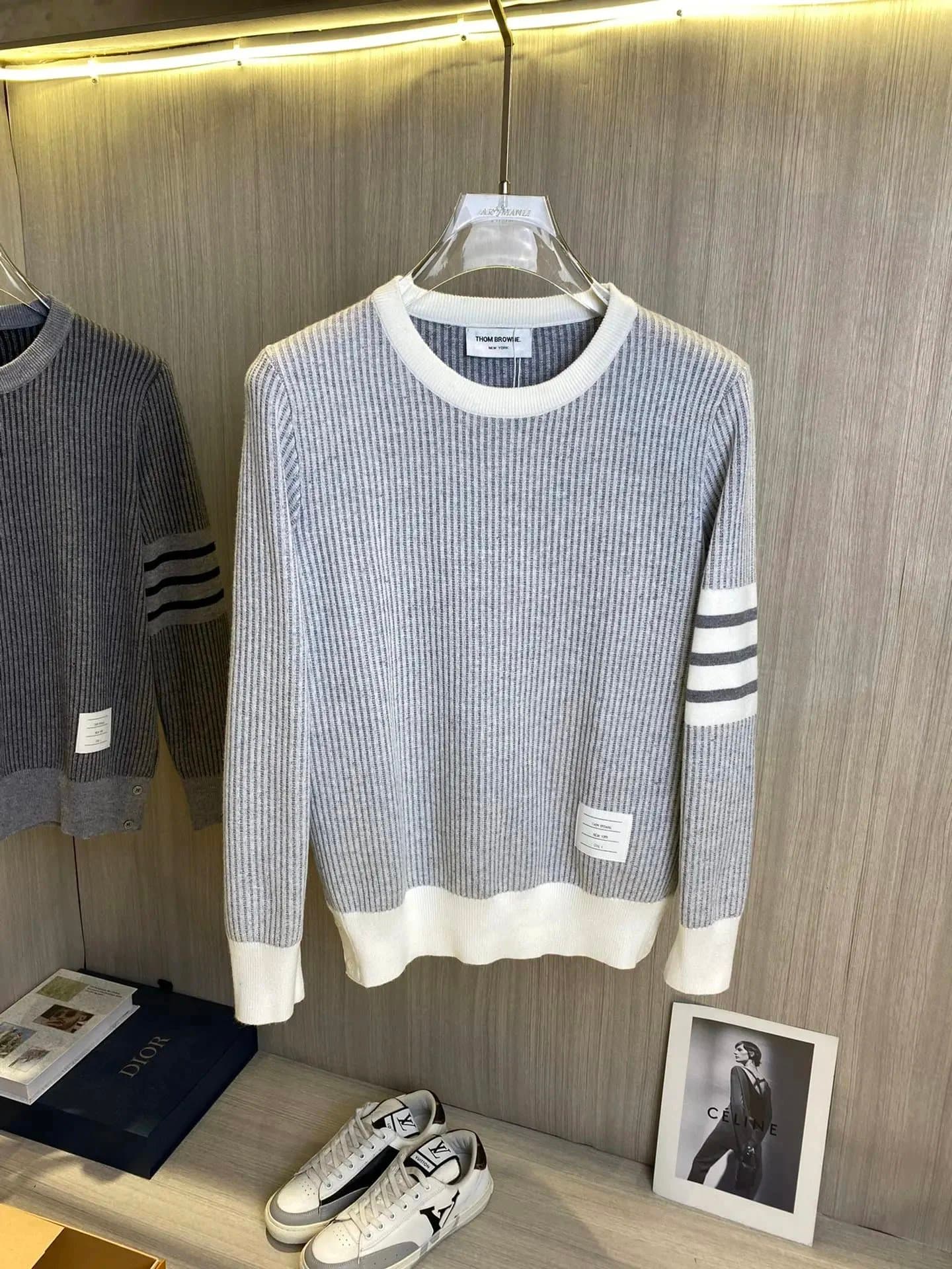 Thom Browne Ribbed Crewneck Sweater Four-Bar Stripe