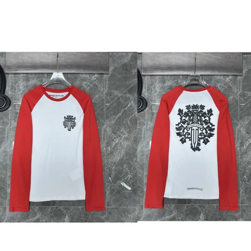 Chrome Hearts Long Sleeve Tee Pink Cross Logo — 9001红拼白