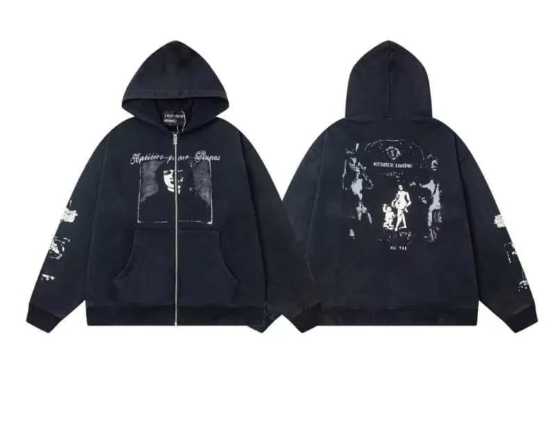 Gallery Dept. Zip-Up Hoodie Distressed Graphic Print