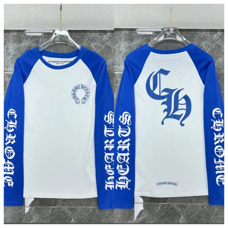 Chrome Hearts Long Sleeve Tee Pink Cross Logo — 9002蓝白