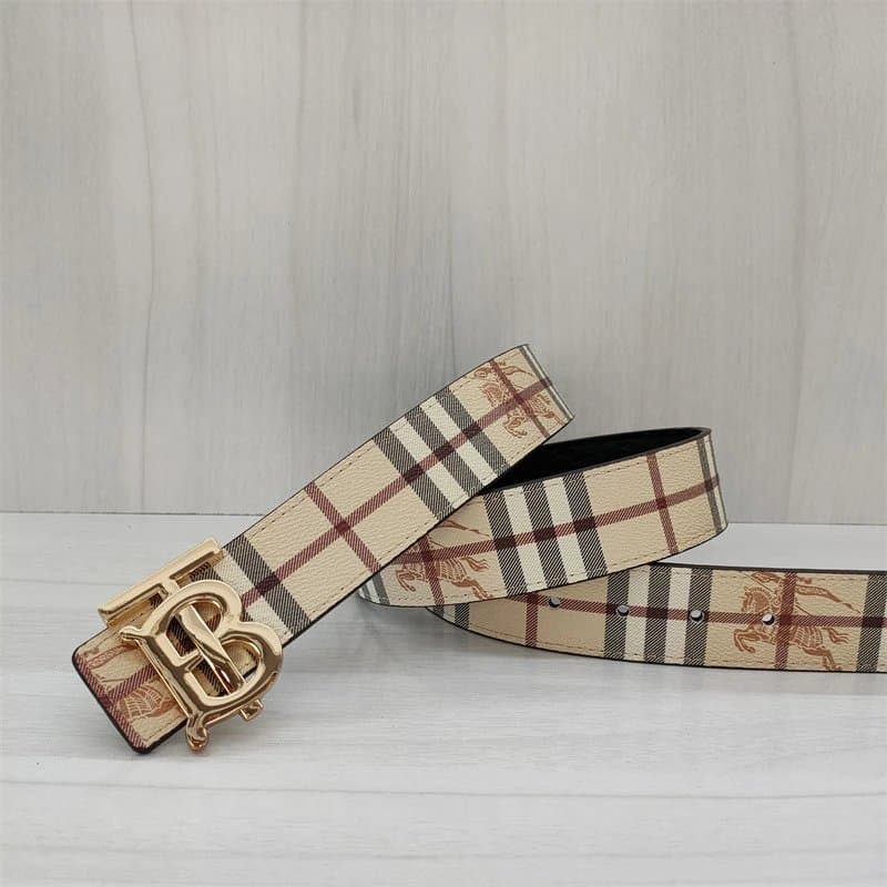 Burberry TB Logo Belt Checkered — 上TB杏花金扣