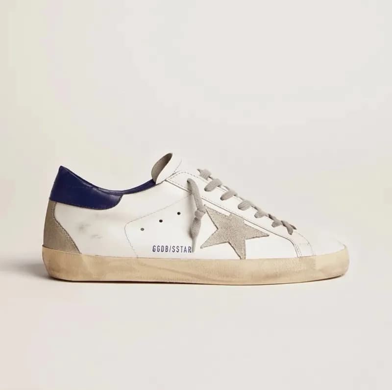 Golden Goose Superstar Distressed White with Navy Heel