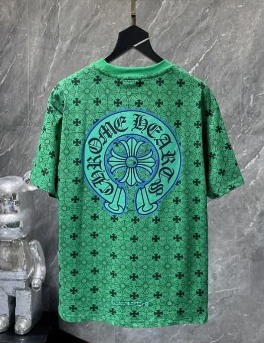 Chrome Hearts Graphic Tee Cross & Chain Print — 8991 green