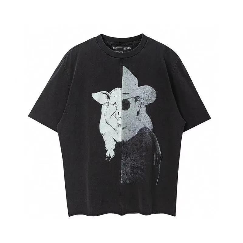 Graphic T-Shirt Pitbull Print — Model 3434 washed black