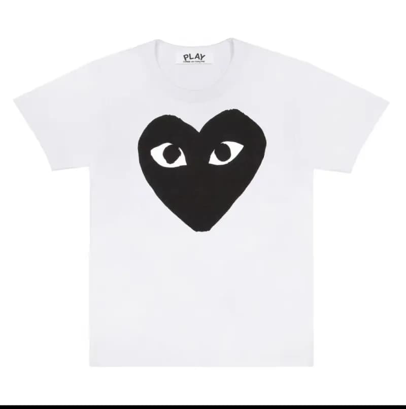 Comme des Garçons Heart Logo T-Shirt Multi-Heart Print — White big black heart