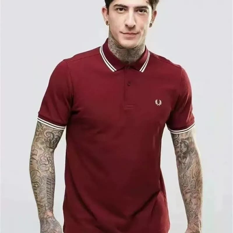 Polo Shirt Laurel Wreath — 酒红色双白边