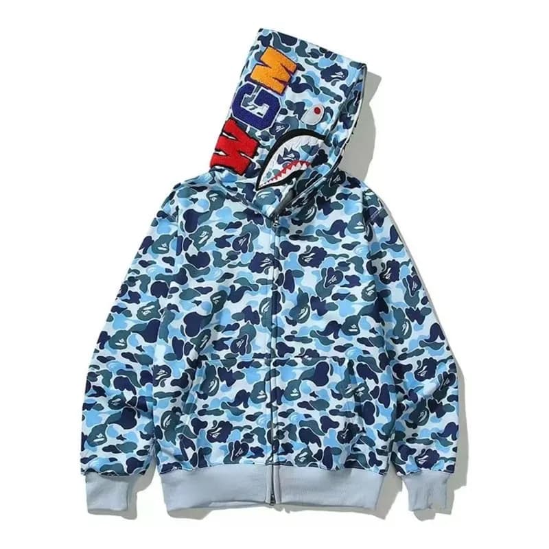 BAPE Shark Hoodie Camo Print — 天蓝色-单帽多绣花【原版品质】