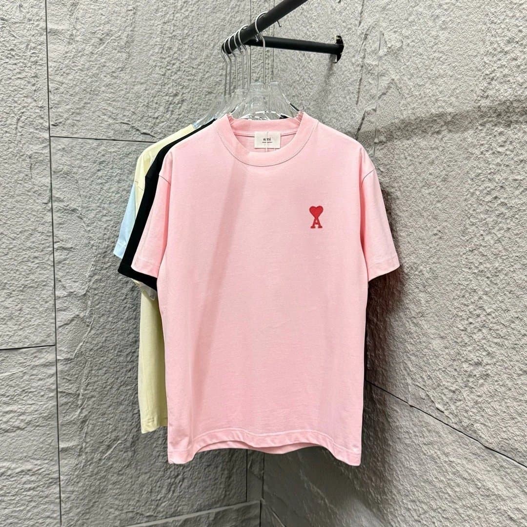 AMI Paris T-Shirt Heart Logo — 粉色