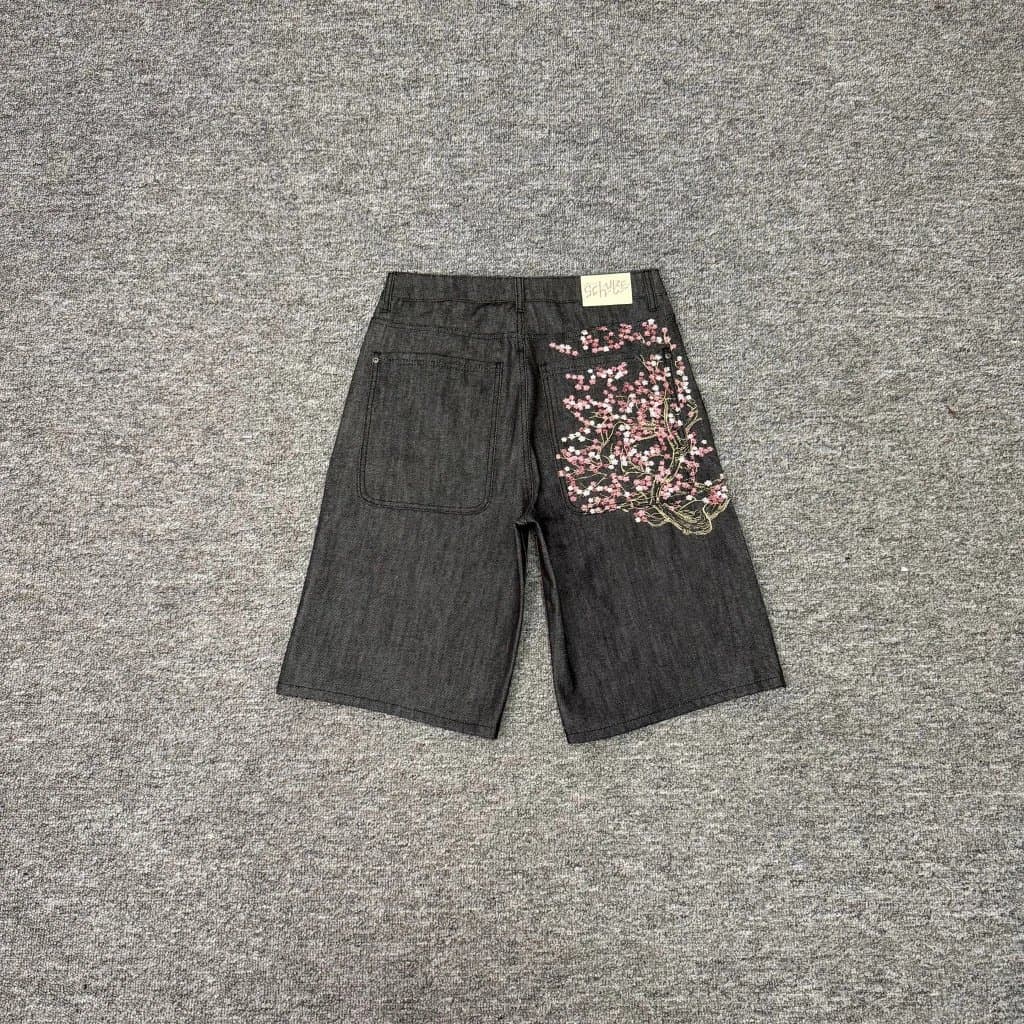 Travis Scott Hooded Sweatshirt Rodeo Embroidery — 019刺绣樱花牛仔短裤(黑)