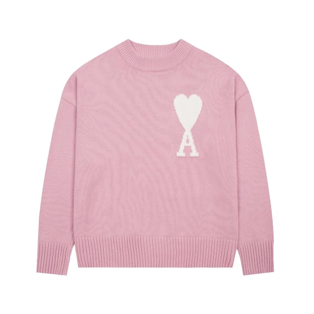 AMI Paris Knit Sweater Heart Logo — 浅粉1