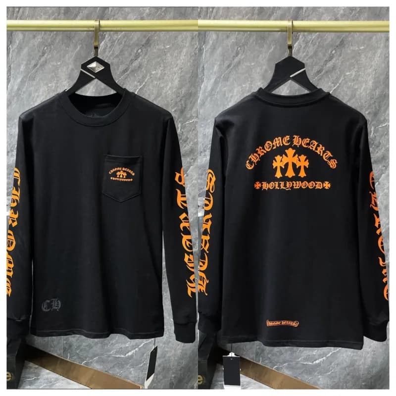 Chrome Hearts Long Sleeve Tee Pink Cross Logo — 9015黑