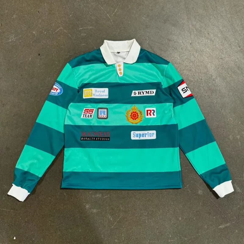 Rugby Shirt Striped Polo with Patches — JZPOLOS5-37
