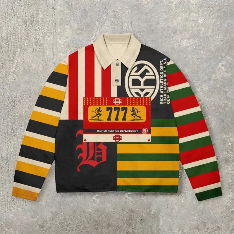 Rugby Shirt Striped Polo with Patches — JZPOLOS5-20