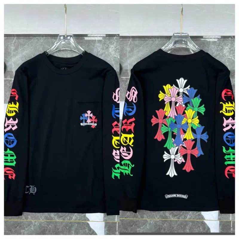 Chrome Hearts Long Sleeve Tee Pink Cross Logo — 8003黑色