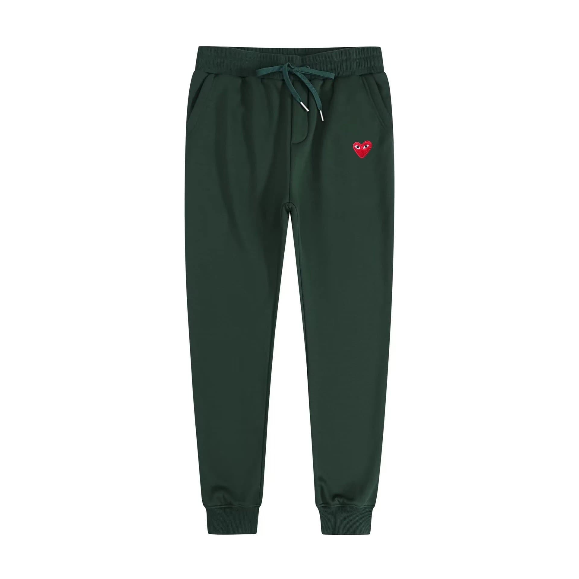 Comme des Garçons Jogger Pants Heart Logo — 卫裤墨绿红眼