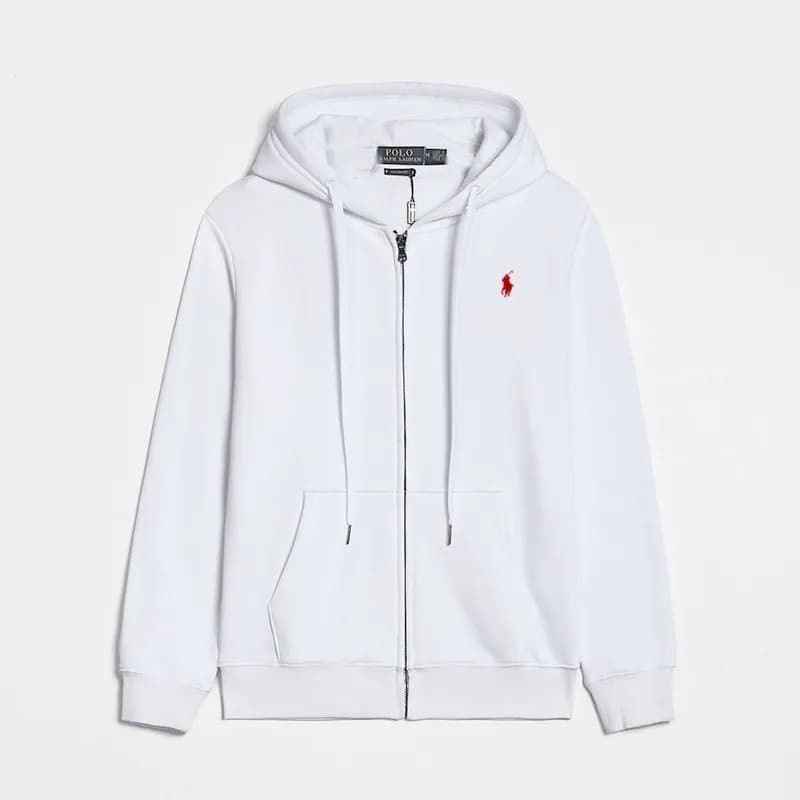 Polo Ralph Lauren Classic Fit Full-Zip Hoodie White with Red Pony