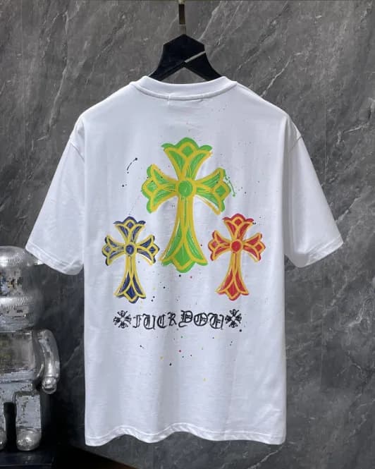 Chrome Hearts Graphic Tee Cross & Chain Print — 8959 white