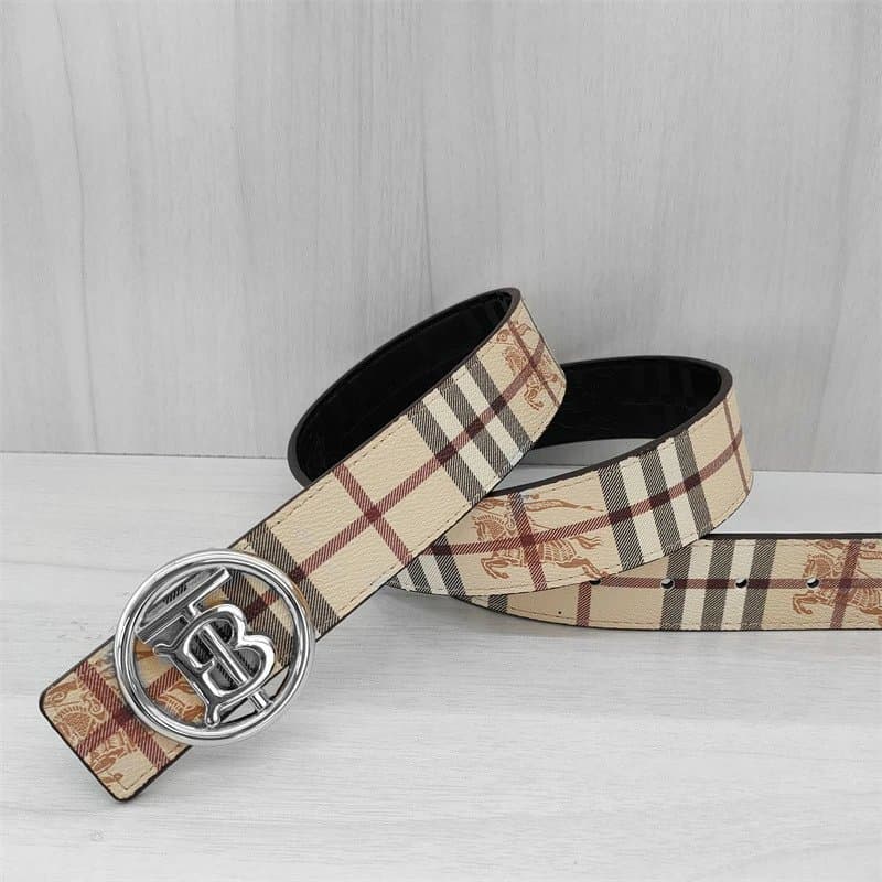 Burberry TB Logo Belt Checkered — 圆TB杏花银扣