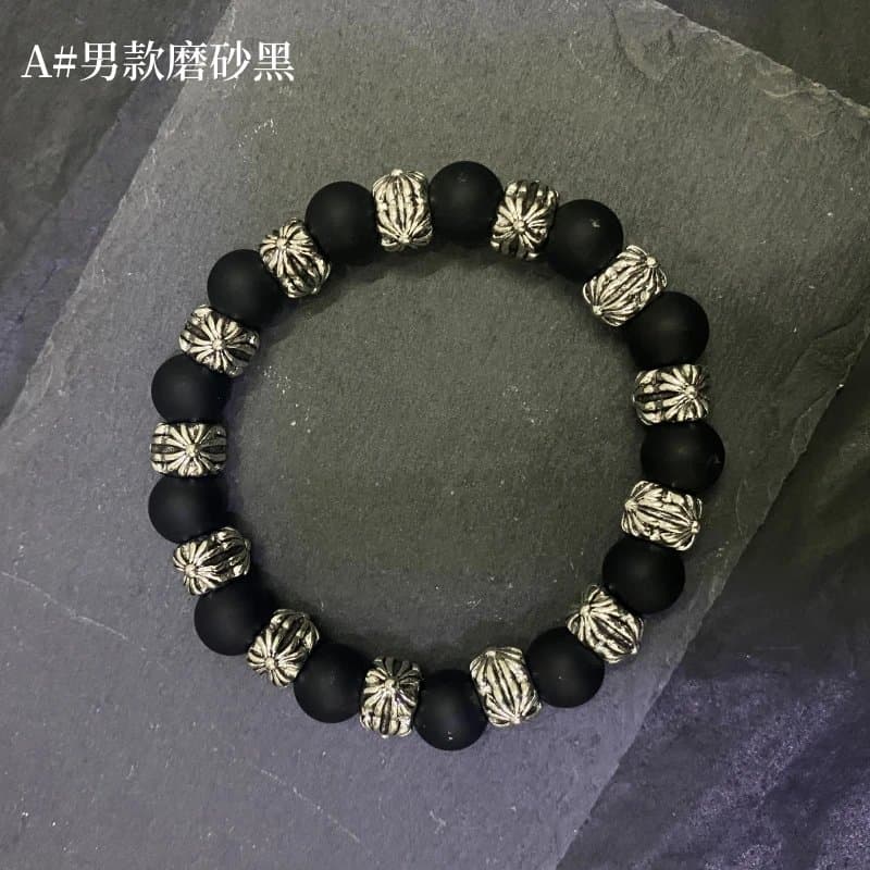 Chrome Hearts Beaded Bracelet Turquoise and Silver — A#男款磨砂黑